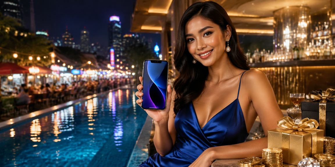 Suasana pasar malam dengan layar registrasi bonus berwarna cerah