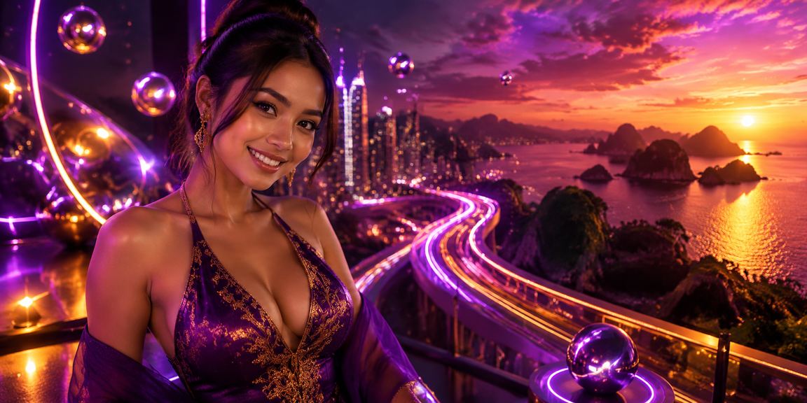 Tampilan bonus VIP dengan lampu neon warna-warni
